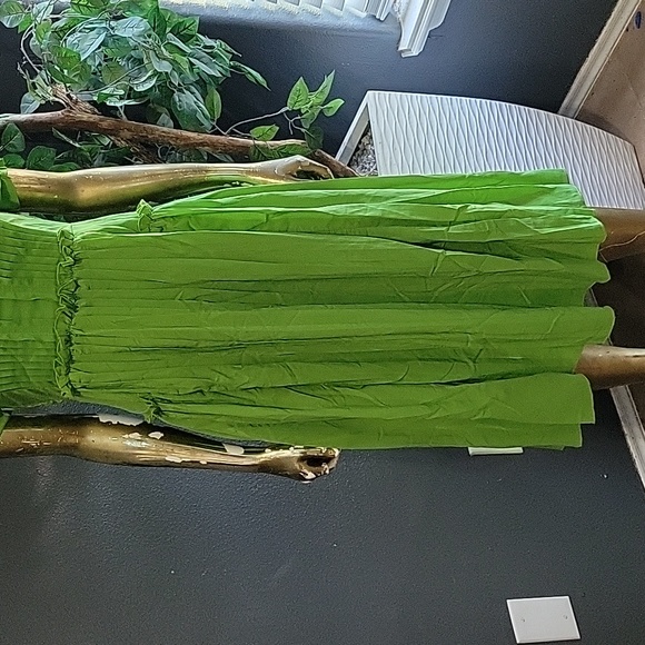 Vintage Retro Lime Green Pleated Midi Dress Size S - Picture 3 of 8